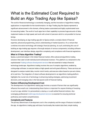 What is the Estimated Cost Required to Build an Algo Trading App like 5paisa