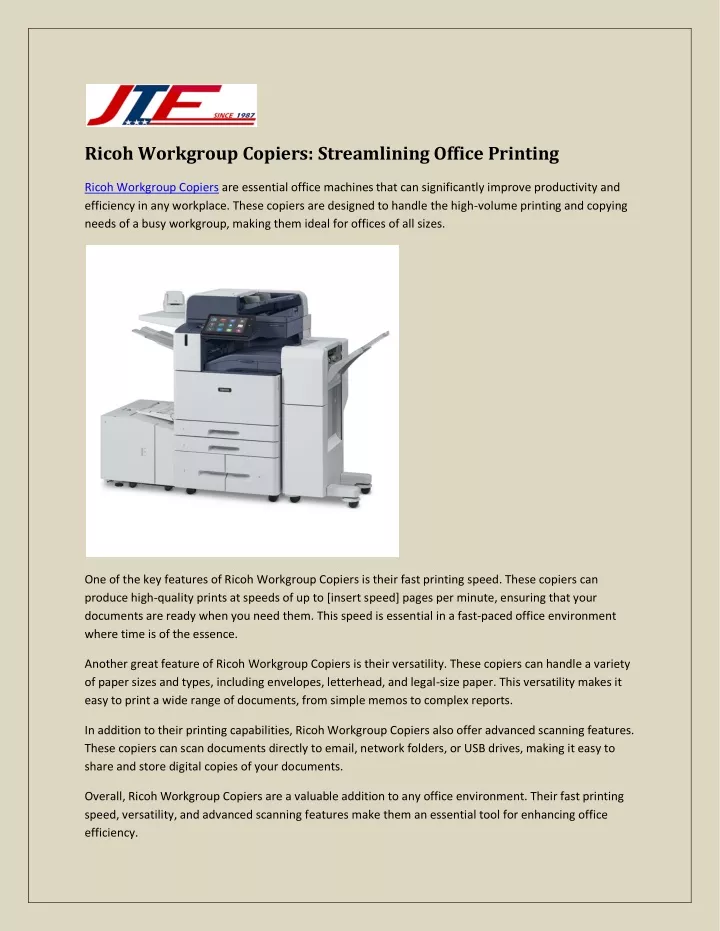 ricoh workgroup copiers streamlining office