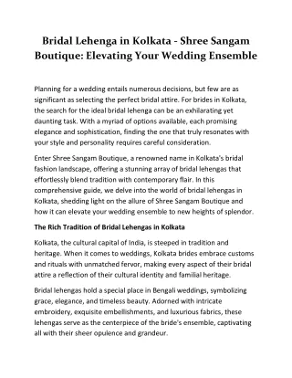 Bridal Lehenga in Kolkata - Shree Sangam Boutique: Elevating Your Wedding Ensemb