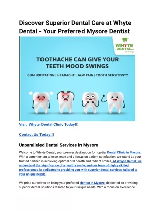 Discover Superior Dental Care at Whyte Dental - Your Preferred Mysore Dentist