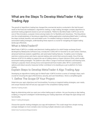 what are the steps to develop metatrader 4 algo