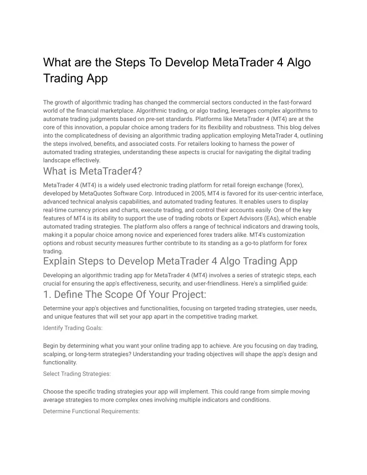 what are the steps to develop metatrader 4 algo