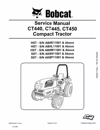 BOBCAT CT440, CT445, CT450 COMPACT TRACTOR Service Repair Manual SN AKBP11001 AND Above