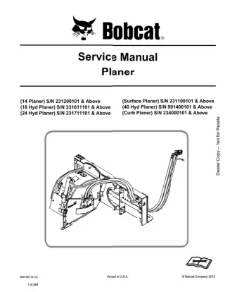 Bobcat Curb Planer Service Repair Manual SN 234000101 And Above