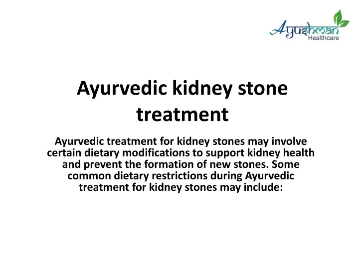 ayurvedic kidney stone treatment