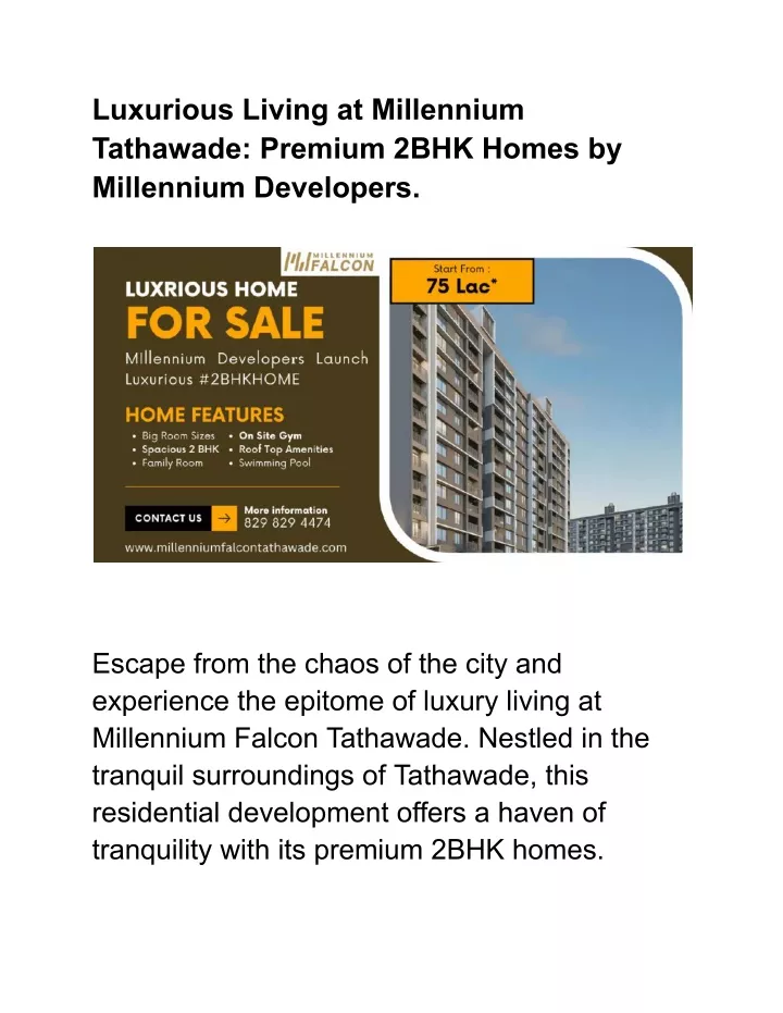 luxurious living at millennium tathawade premium