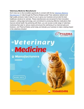 Veterinary Medicine Manufacturer