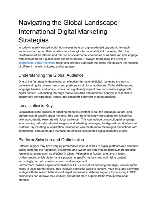 International Digital Marketing Strategies