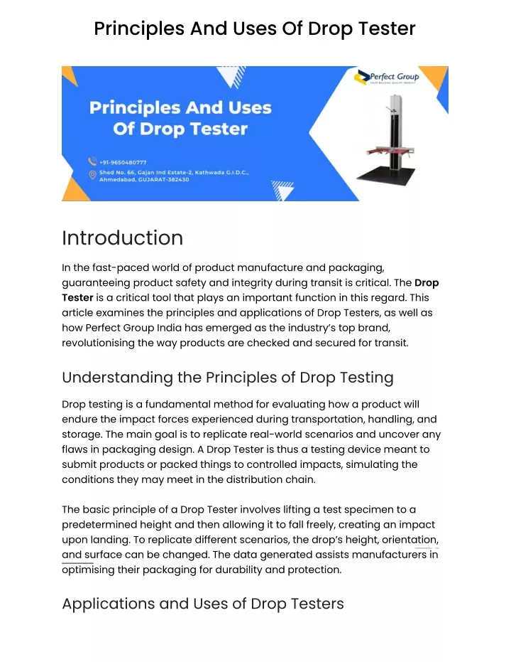 principles and uses of drop tester