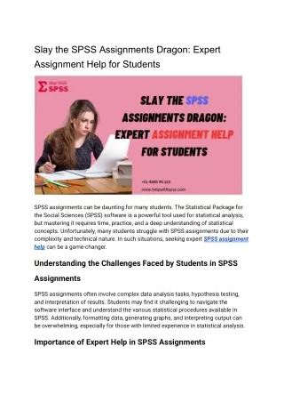 Slay the SPSS Assignments Dragon: Expert Assignment Help for Students