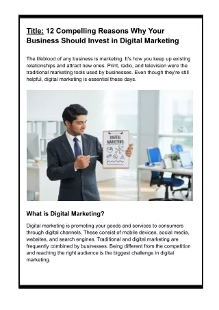 12 Compelling Reasons Why Your Business Should Invest in Digital Marketing