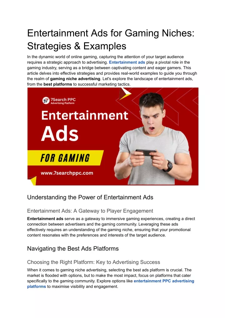 entertainment ads for gaming niches strategies
