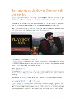 Earn money as playboy in Chennai- call boy sex job