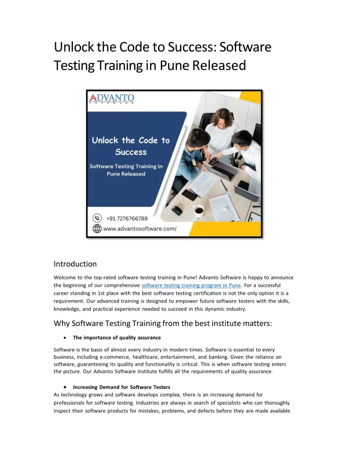 unlock the code to success software testing training in pune released