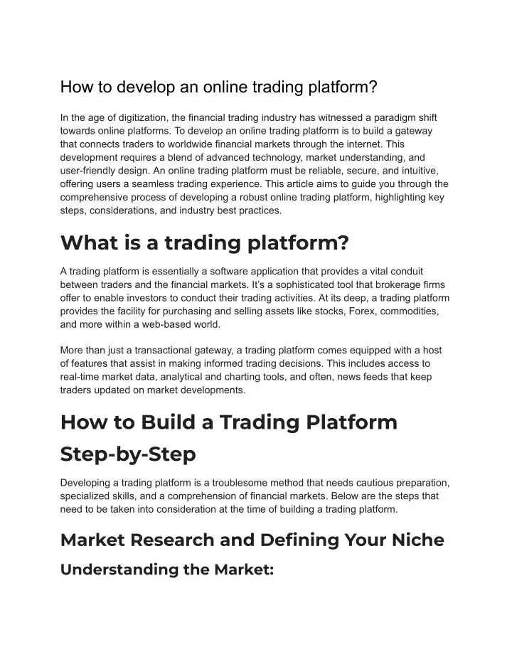 how to develop an online trading platform