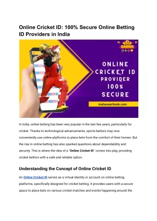 Online Cricket ID_ 100% Secure Online Betting ID Providers in India