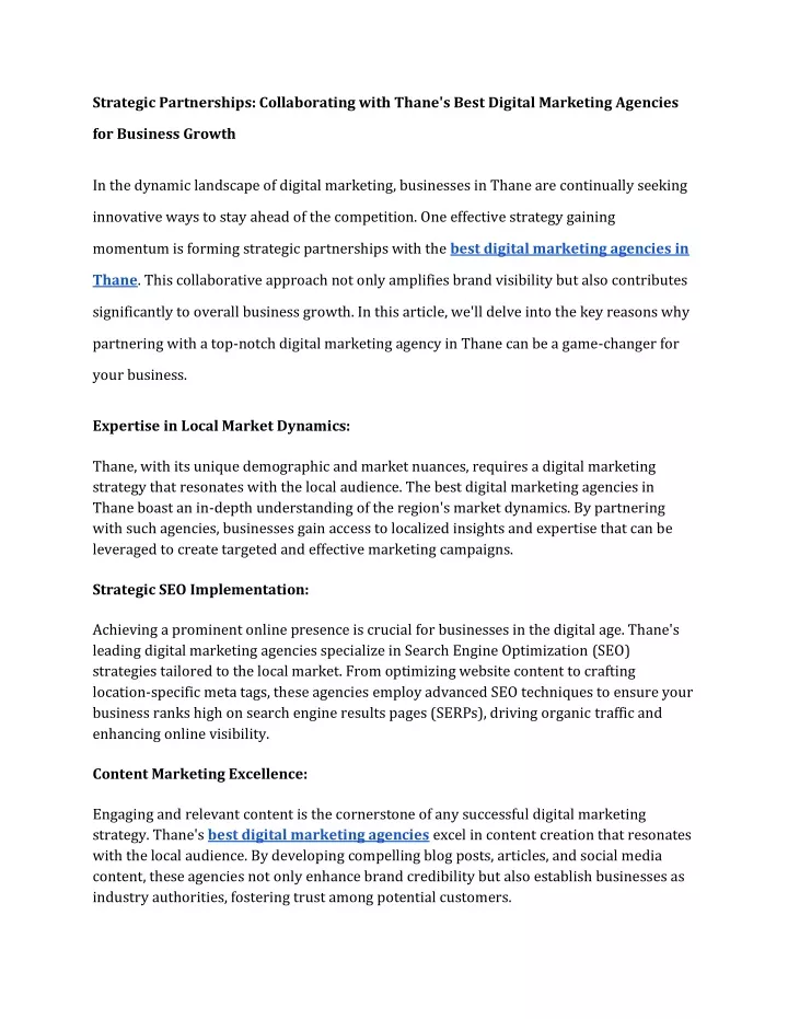 strategic partnerships collaborating with thane