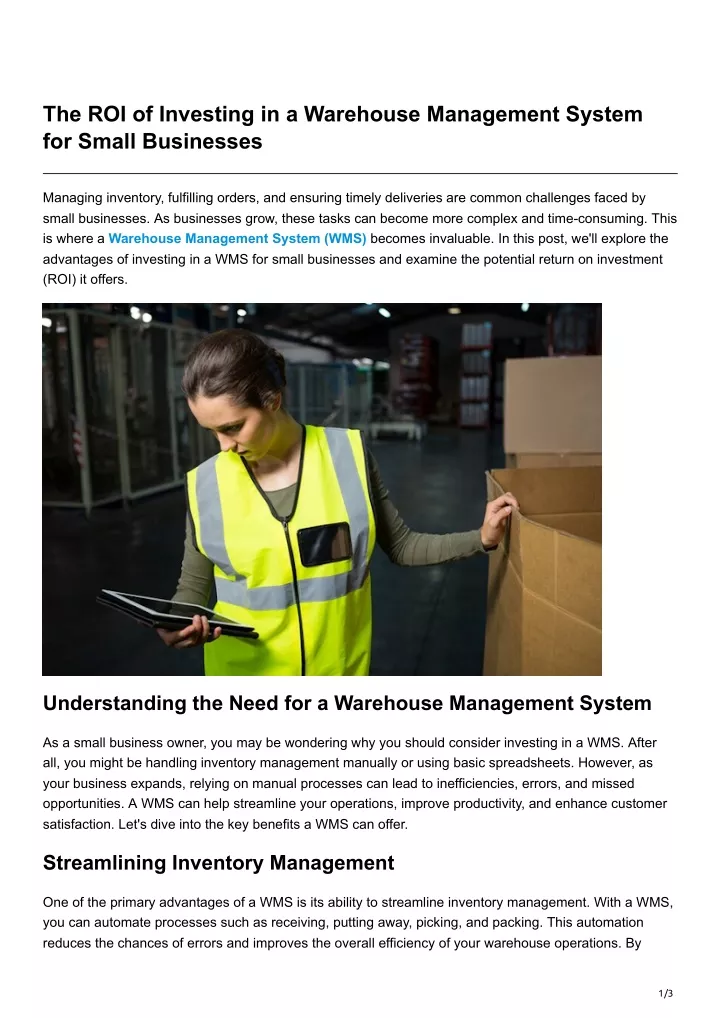 the roi of investing in a warehouse management