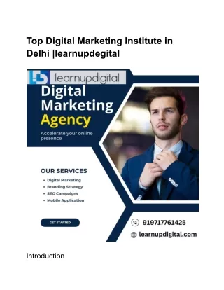 Top Digital Marketing Institute in Delhi |learnupdegital
