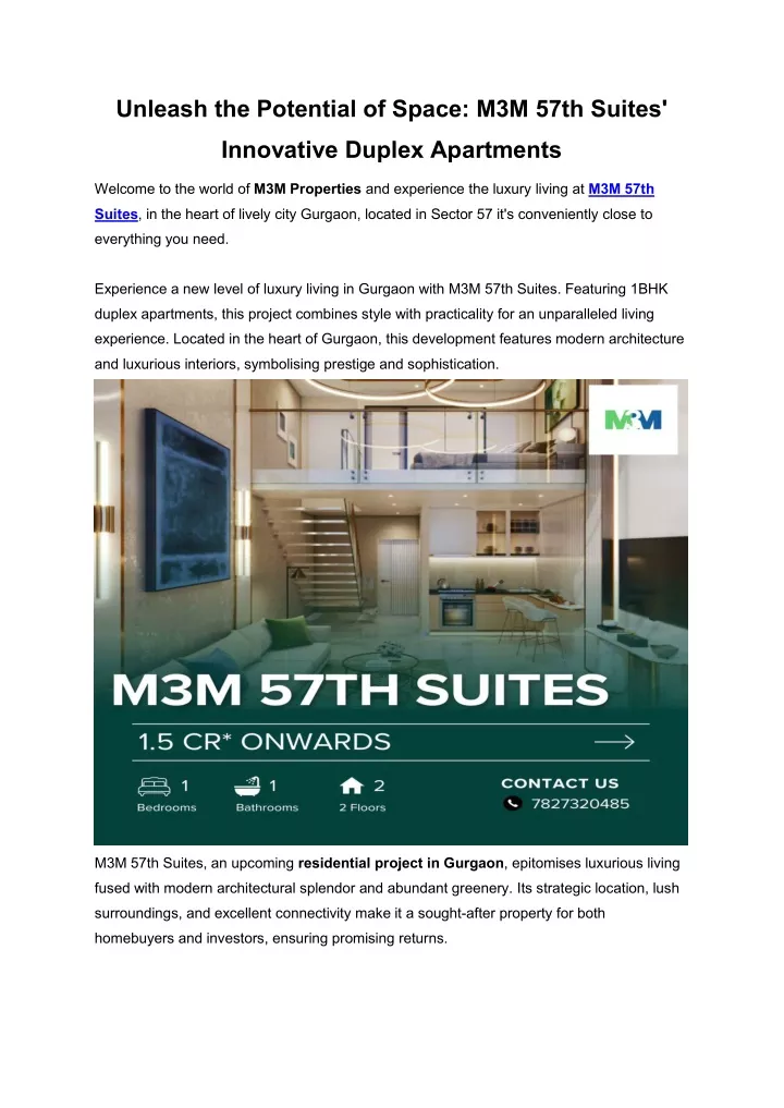 unleash the potential of space m3m 57th suites