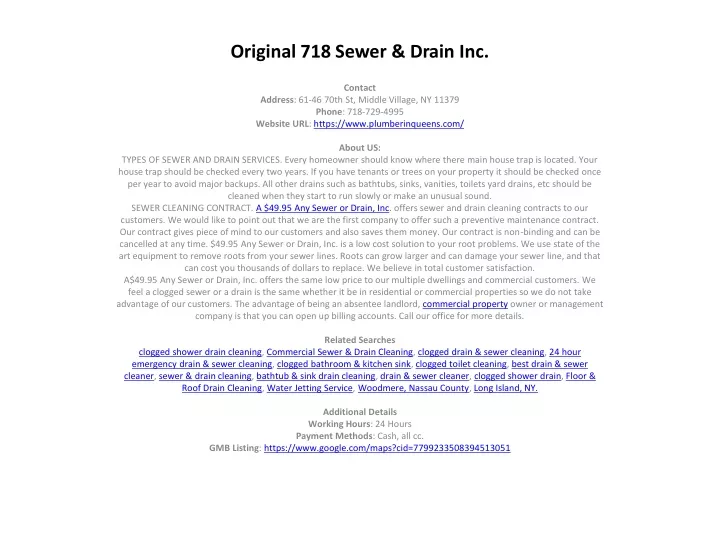original 718 sewer drain inc
