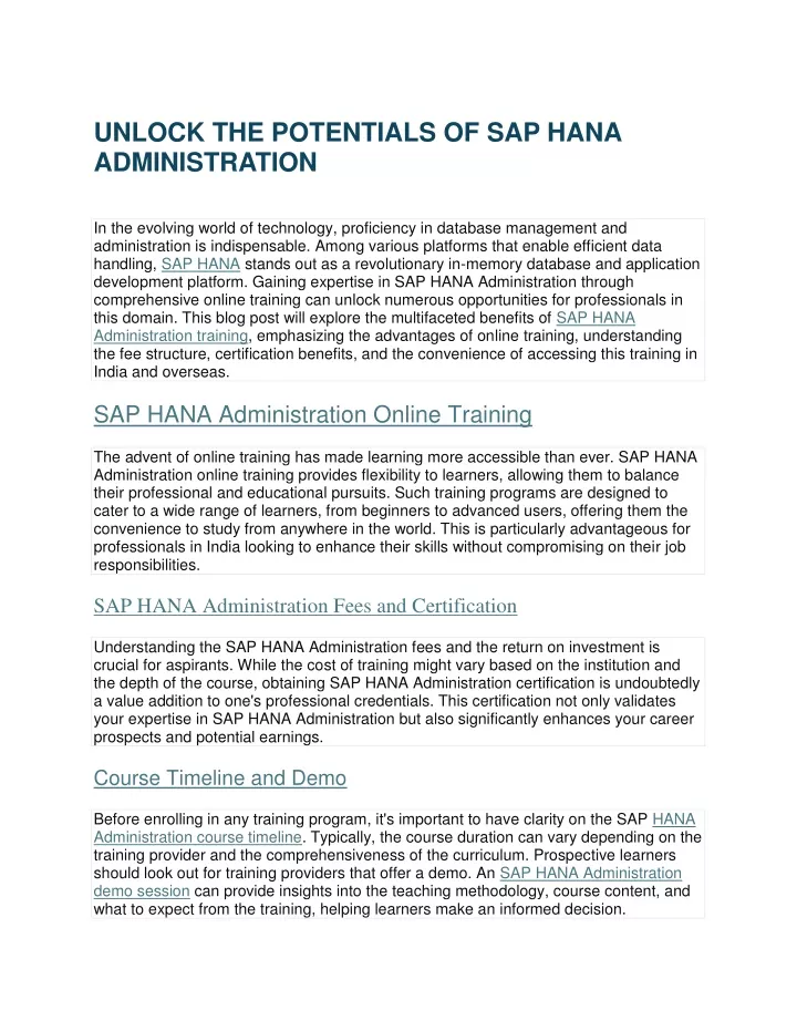 unlock the potentials of sap hana administration