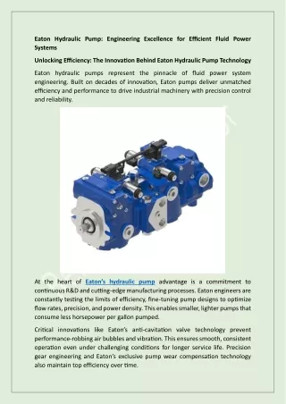 Eaton Hydraulic Pump Engineering Excellence for Efficient Fluid Power Systems