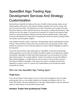 SpeedBot Algo Trading App_ Development Services And Strategy Customization