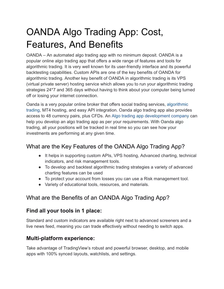 oanda algo trading app cost features and benefits