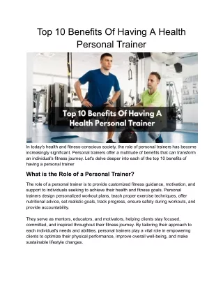 Top 10 Benefits Of Having A Health Personal Trainer