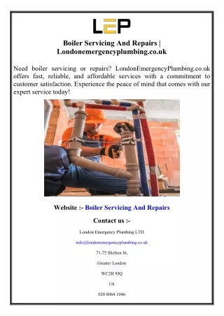 Boiler Servicing And Repairs  Londonemergencyplumbing.co.uk