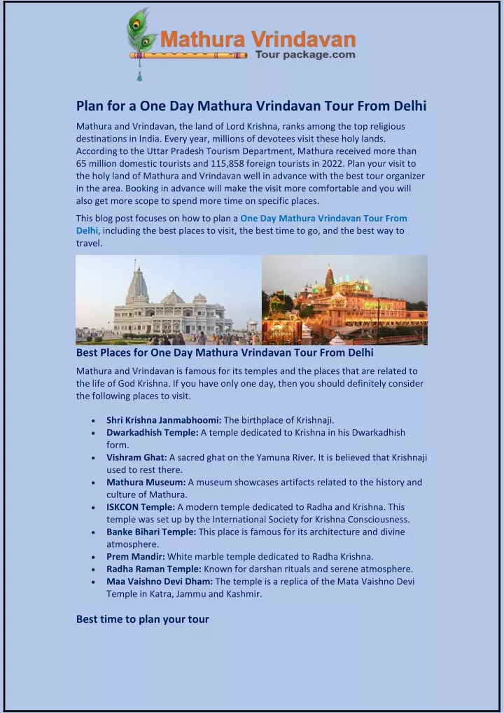 plan for a one day mathura vrindavan tour from