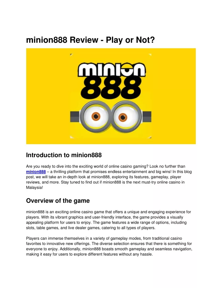 minion888 review play or not