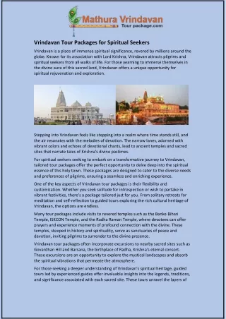 Vrindavan Tour Packages for Spiritual Seekers