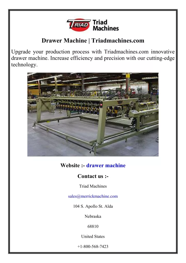 drawer machine triadmachines com