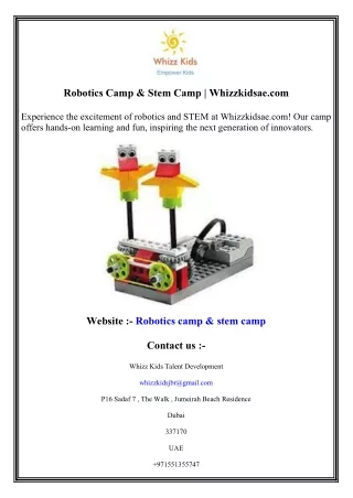 Robotics Camp & Stem Camp  Whizzkidsae.com