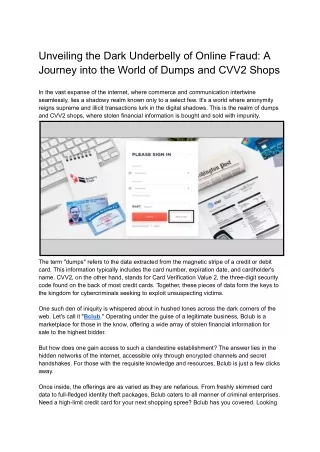 Unveiling the Dark Underbelly of Online Fraud_ A Journey into the World of Dumps and CVV2 Shops