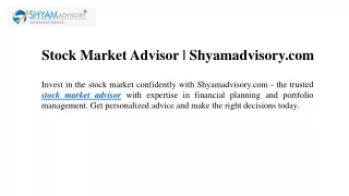 Stock Market Advisor Shyamadvisory.com