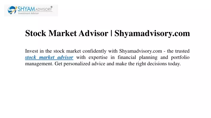 stock market advisor shyamadvisory com