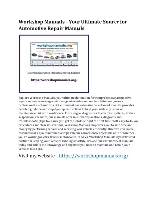 Workshop Manuals - Your Ultimate Source for Automotive Repai