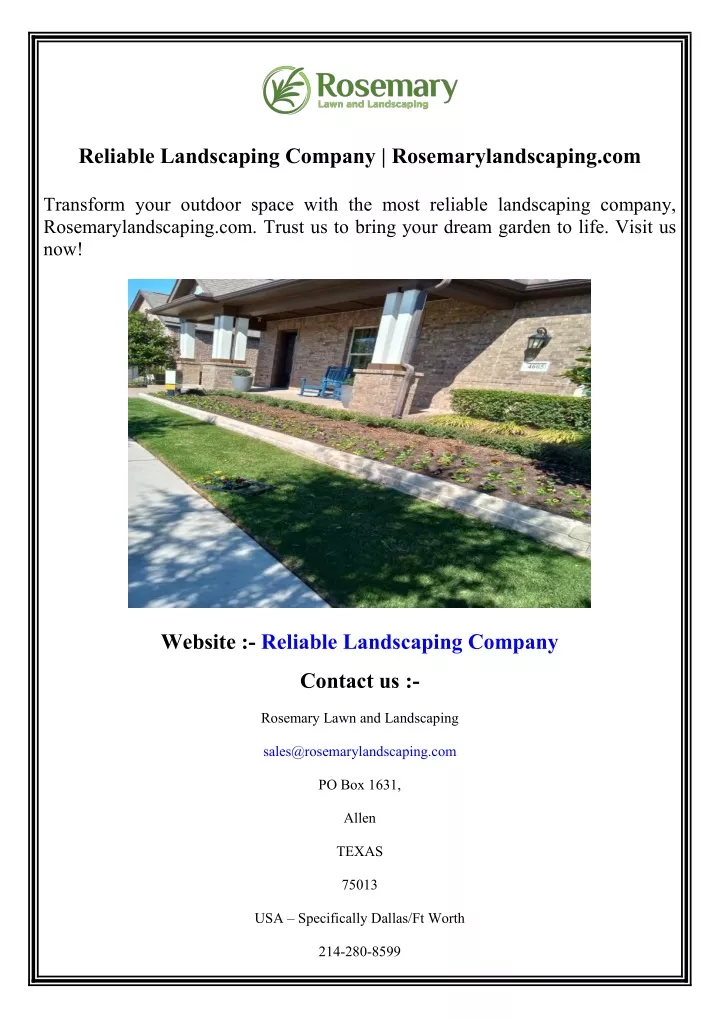 reliable landscaping company rosemarylandscaping