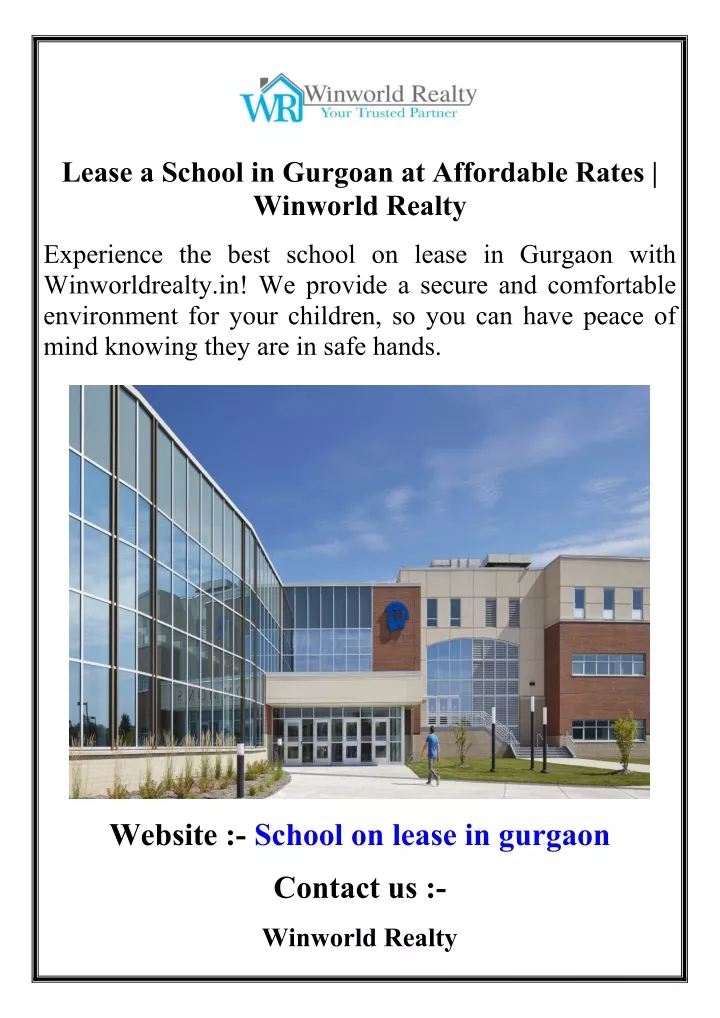 lease a school in gurgoan at affordable rates