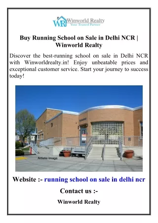 Buy Running School on Sale in Delhi NCR  Winworld Realty