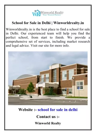 School for Sale in Delhi  Winworldrealty.in