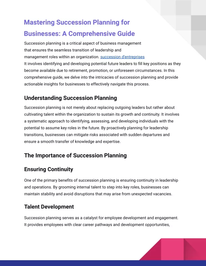 mastering succession planning for