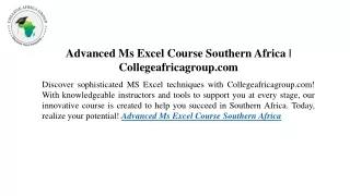 Advanced Ms Excel Course Southern Africa Collegeafricagroup.com