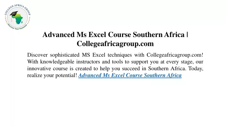 advanced ms excel course southern africa