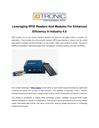 Leveraging RFID Readers And Modules For Enhanced Efficiency In Industry 4.0