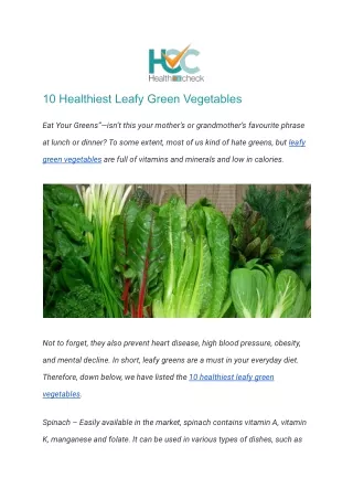 10 Healthiest Leafy Green Vegetables
