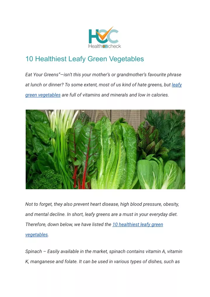 10 healthiest leafy green vegetables